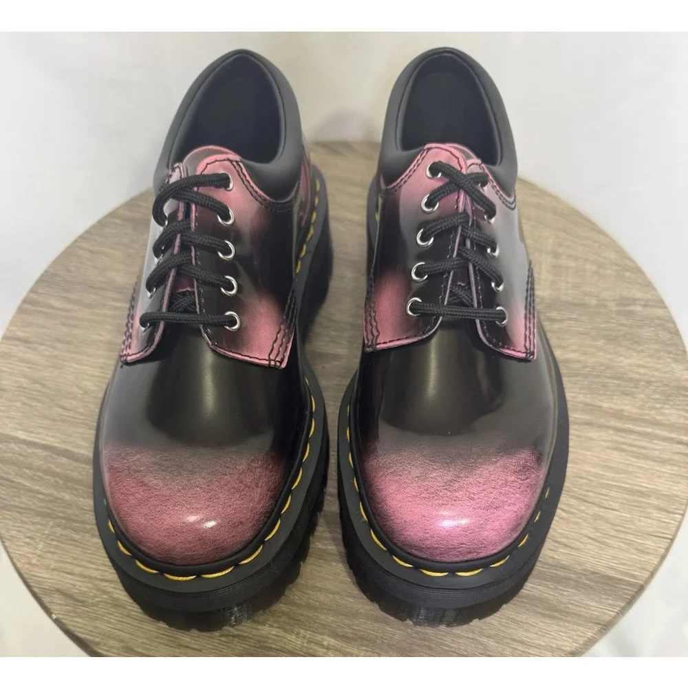 Dr. Martens 8053 Unisex Quad Platform Oxford Shoes Size 6 M 7 L Black/Pink